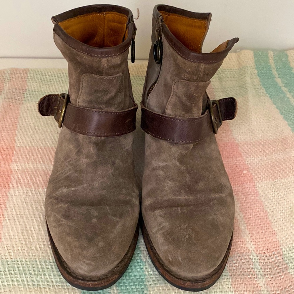 Fiorentini+Baker Zip/Buckle Taupe/Brown Suede/Leather Ankle Boots 37
